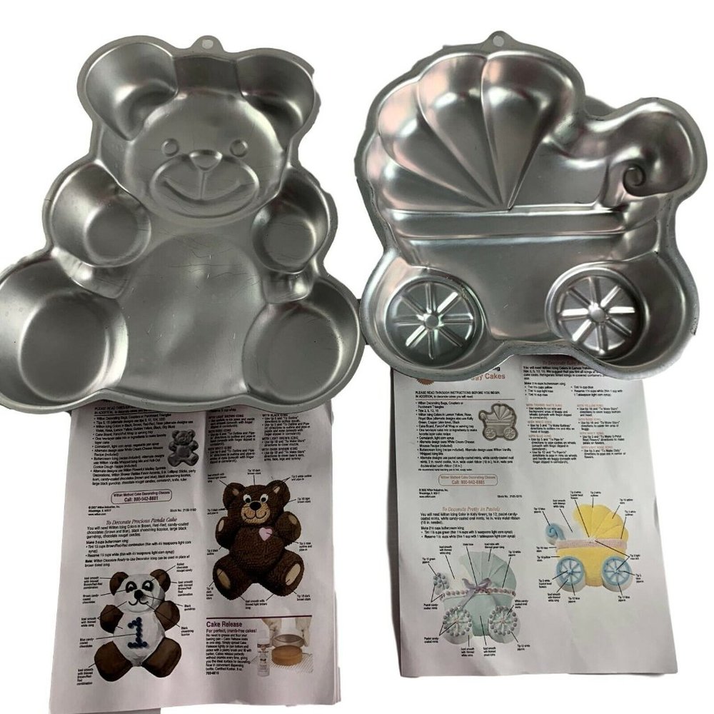 Wilton Cake Pans Lot of 2 Baby Buggy 2105-3319 Teddy Bear Pan Shower  2105-4943